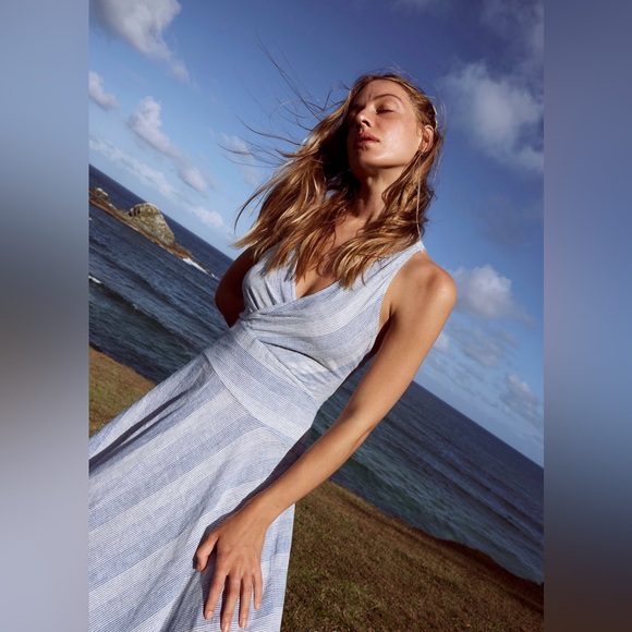 Free people Sunset Surf Light Blue Striped Halter Midi Dress - Picture 2 of 6